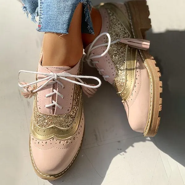 Lace-Up Sequins Insert Chunky Heeled Boots