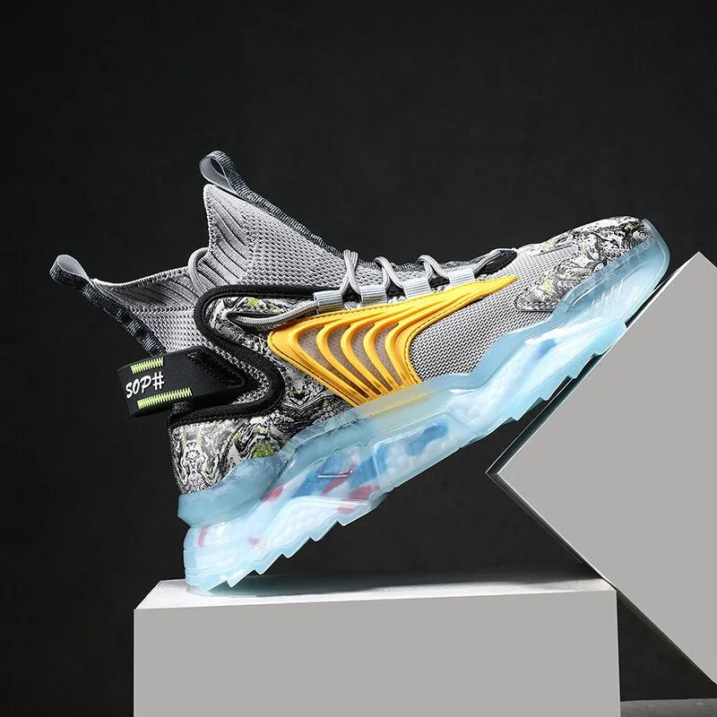 High-top Men Sneakers Breathable Mesh Running Shoes Men Graffiti Sports Shoes Fashion No-slip Walking Jogging Shoes Zapatillas