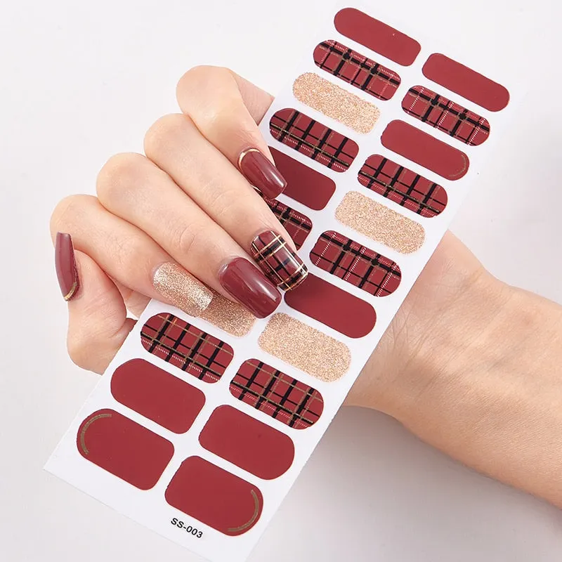22 Tips/Sheet Solid And Shivering Patterned Nails Nail Wraps DIY Self Adhesive Nail Art Stickers 2020 Designer Nail Decals