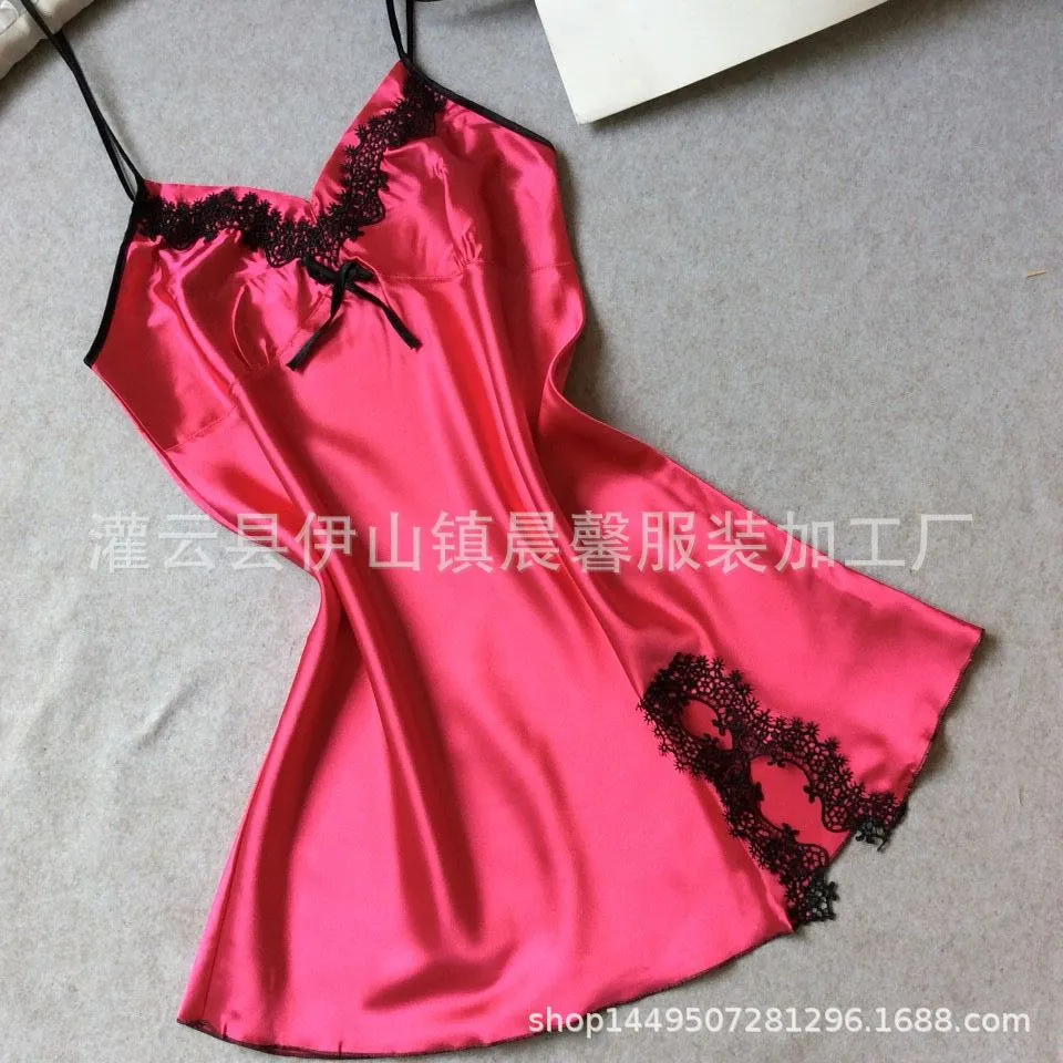 Churchf 2022 Summer Simulation Lady Water-Soluble Flower Hanging Pajamas Sexy V-Neck Silked Pyjamas Homewear