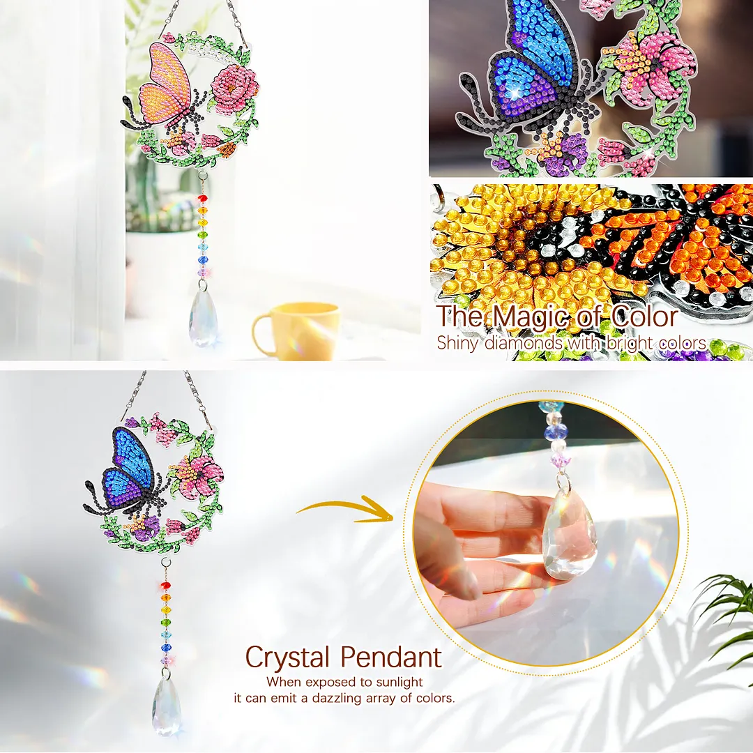 2Pcs Blue and Yellow Butterfly DIY Double-Sided Diamond Painting Hanging Kits Diamond Painting Suncatcher Craft Kit for Home Garden Wall Decor Gift