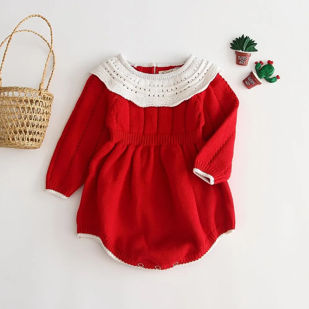 Spring Baby Girl Rompers Girl Long Sleeves Knit Sunflower Embroider Rompers Autumn Baby Girl Newborn Rompers Clothes