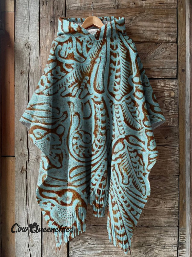 Women&rsquo;s Classic Western Print Casual Knitted Blanket Poncho Hood Cape Multicolor / Onesize