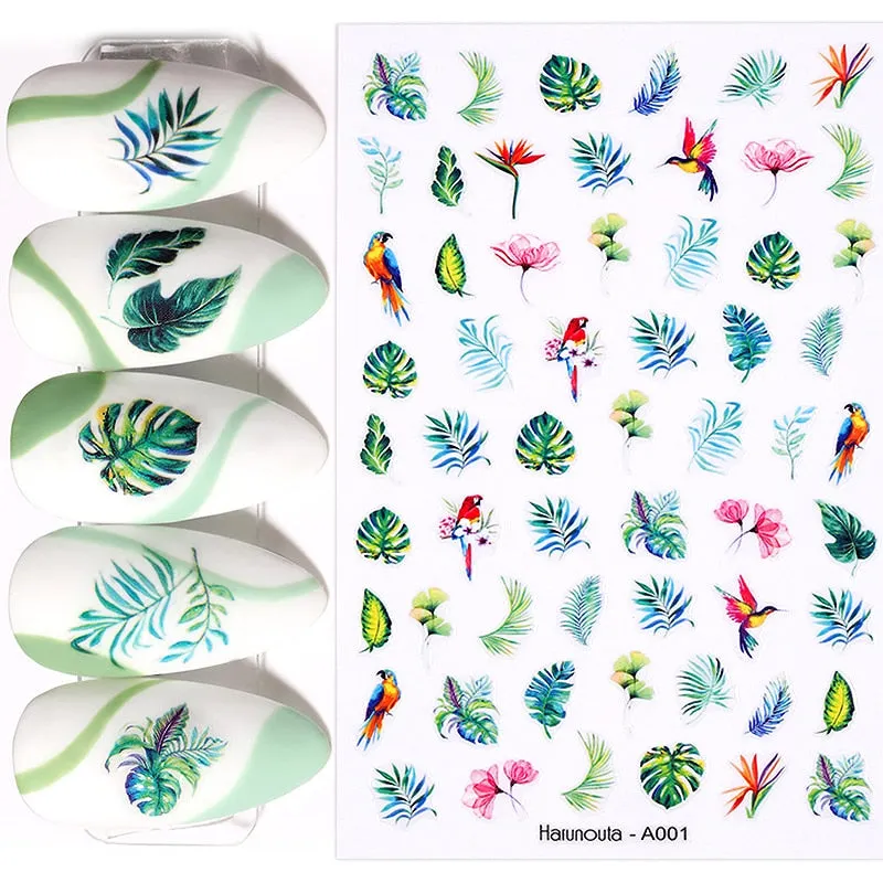 1 Sheet Russian Series Letter 3D Nail Sticker Flower Leaves Nail Transfer Beautiful Decals Slider Nail Art DIY Decoration