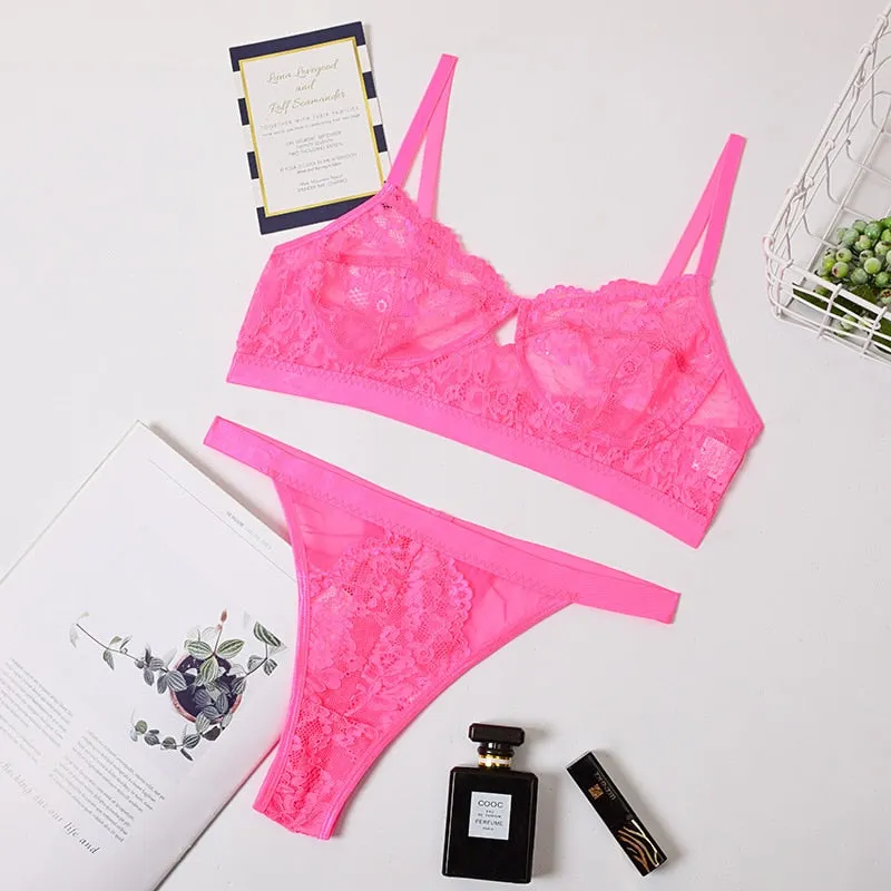 Yimunancy 2-piece Bra Set Women Transparent Lingerie Sexy Bra +panty 2021 Ladies Lingerie Set