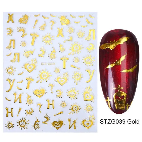 Nail Stickers Back Glue Multiple colors Hallowmas Designs Nail Decal Decoration Tips For Beauty Salons-Nail Inspo