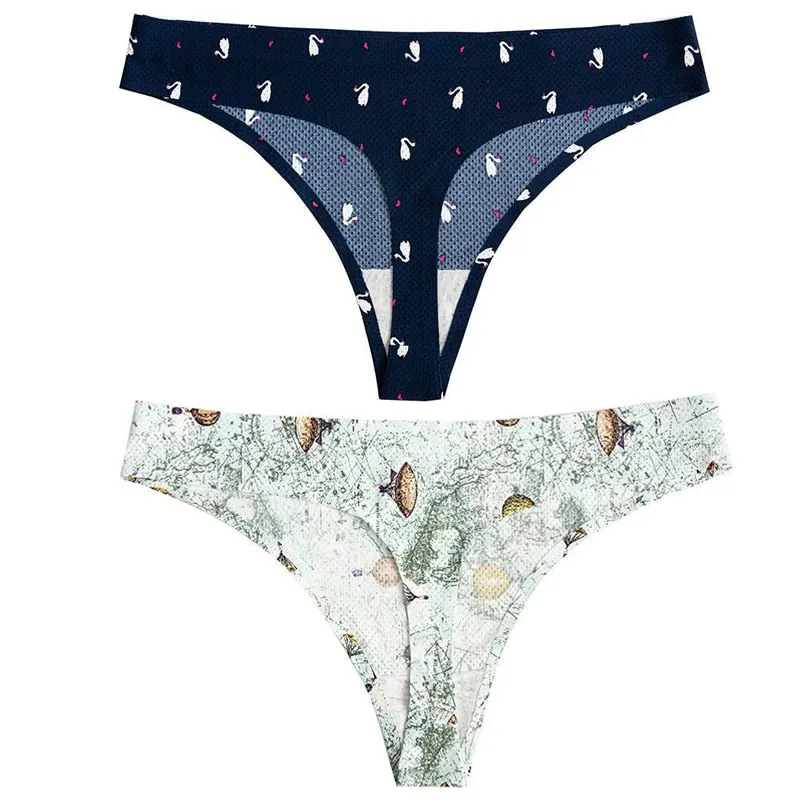 CINOON 2pcs Sexy Flowers Lingerie Woman Knickers Low-waist Panties Thong Seamless Breathable Underwear Female G String Intimates