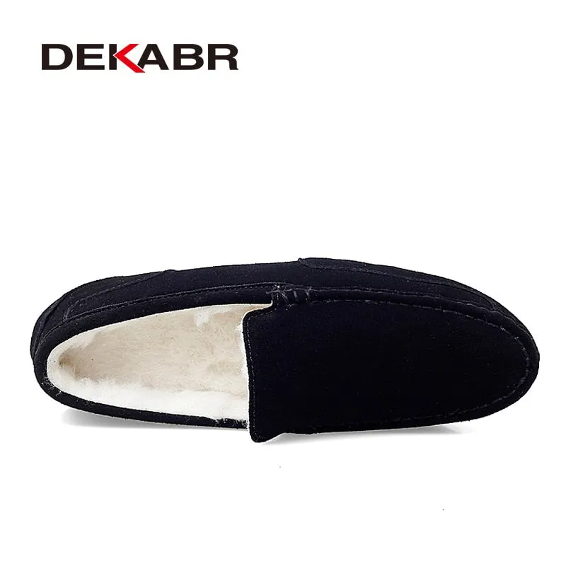 DEKARB Men Loafers Shoes Warm Soft Genuine Leather Business Men Moccasins Shoes Breathable Slip on Driving Shoes Size 38-47