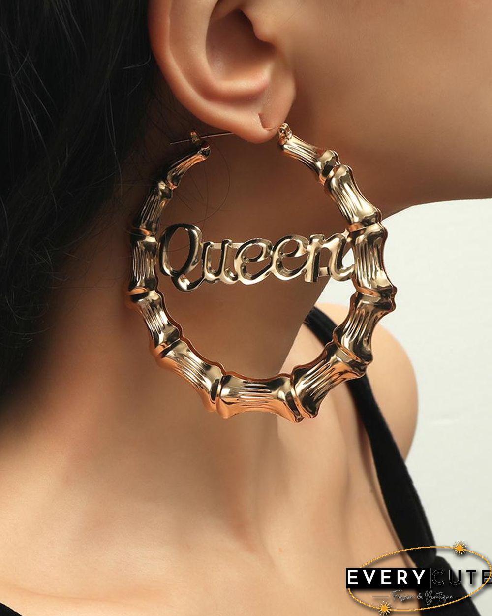 1Pair Bamboo Joint Letter Pattern Hoop Earrings