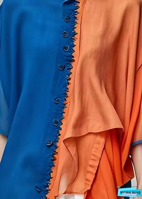 Women Colorblock O-Neck Asymmetrical Patchwork Cotton Top Summer