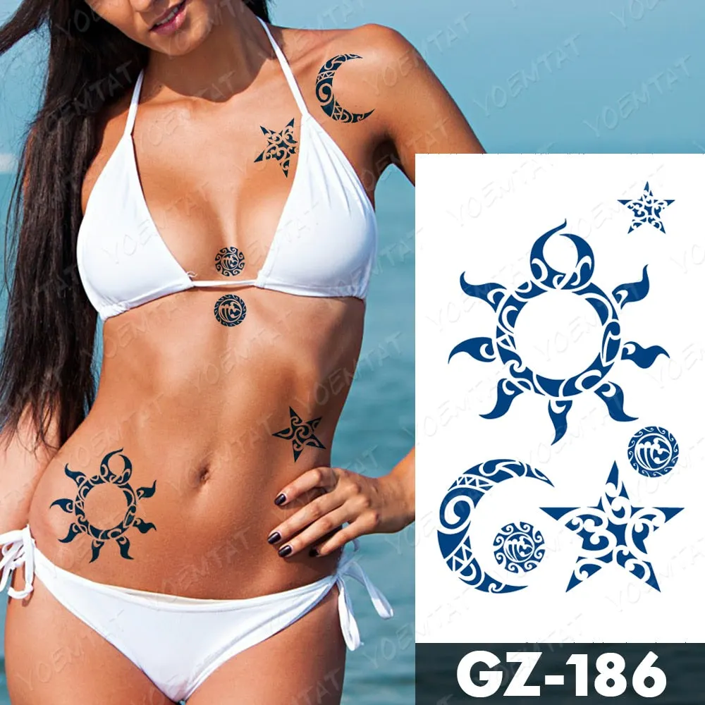 Juice Lasting Waterproof Temporary Tattoo Sticker Rose Butterfly Moon Sun Diamond Heartbeat Wave Flash Fake Tattoos Ink Body Art