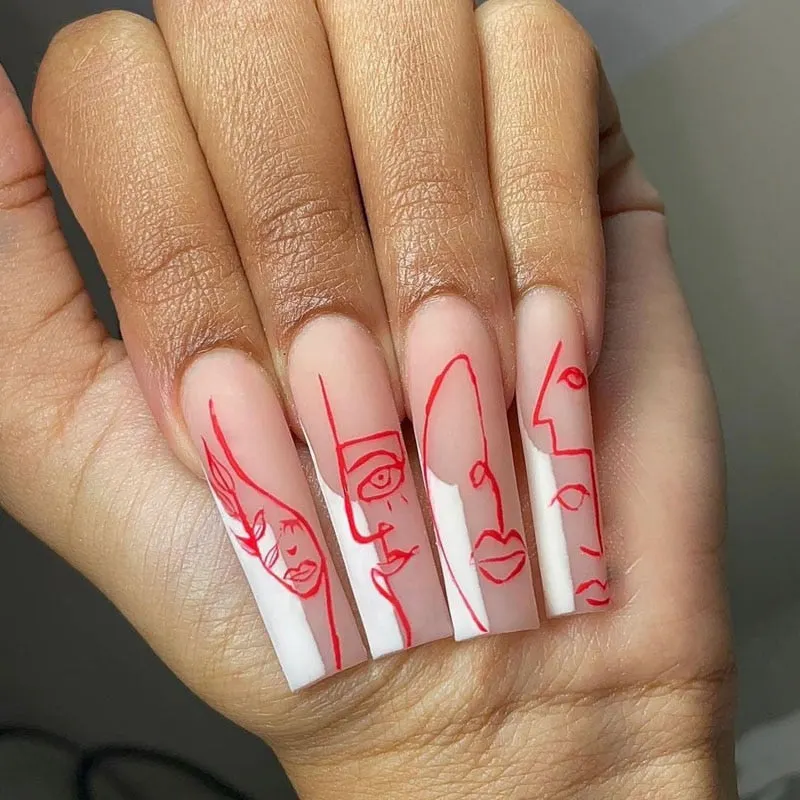 24pcs/Set Coffin Fake Nails European Star Pink Gradient Ballerina Nail Art Full Tips with Sticker Detachable False Nails-Nail Inspo