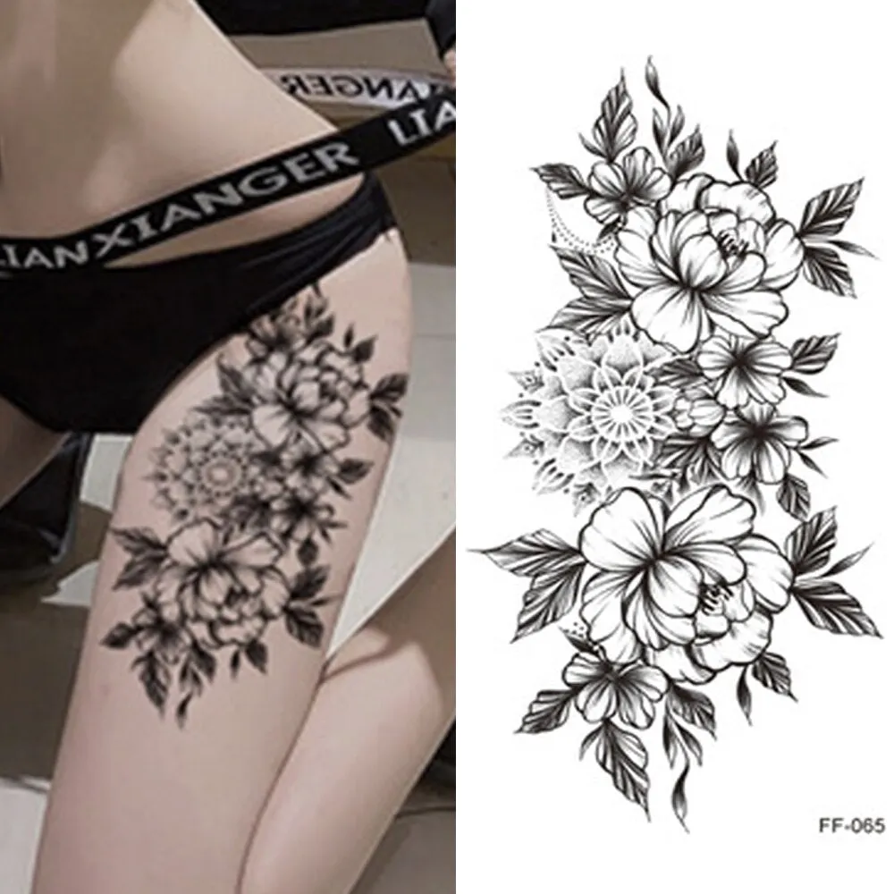 1 Pcs Women Body Chest Art Temporary Tattoo Sticker Big Large Fake Tattoo Sticker Purple Rose Flower Girl Waist Bracelet Tattoos