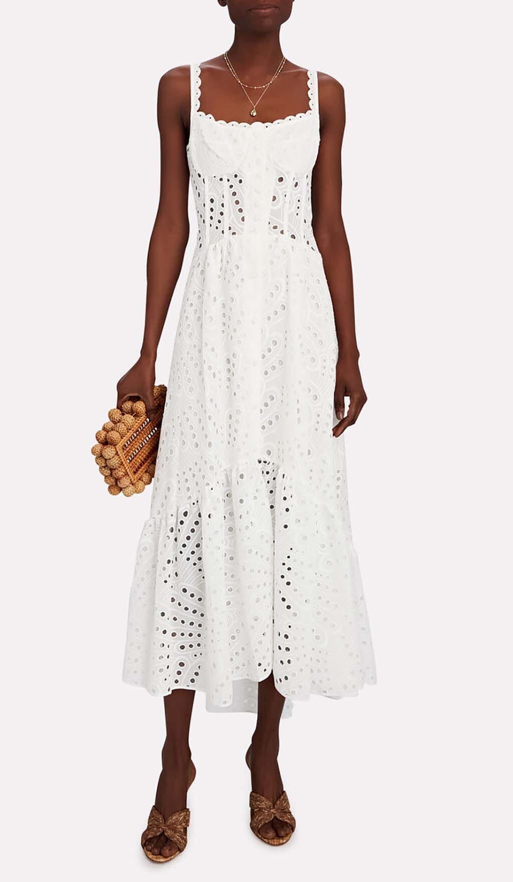 Fashionslee WomenStrappy Lace Midi Dress In White