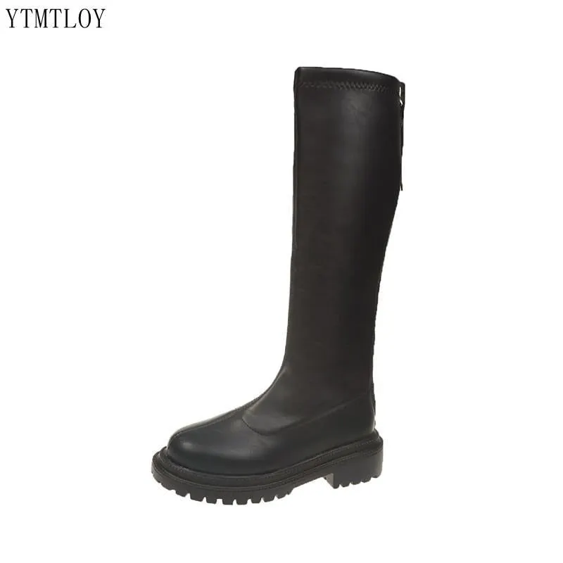 Winter Long Band Women's 2022 Boots Knee High Luxury Platform Shoes Ytmtloy Zipper Round Toe Square Heel Botines De Mujer Sexy