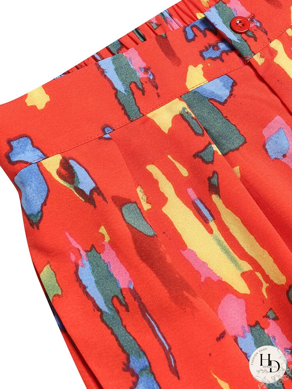 Brush Print Lapel Pocket Short Sleeve Wide Leg Two Pieces Suit