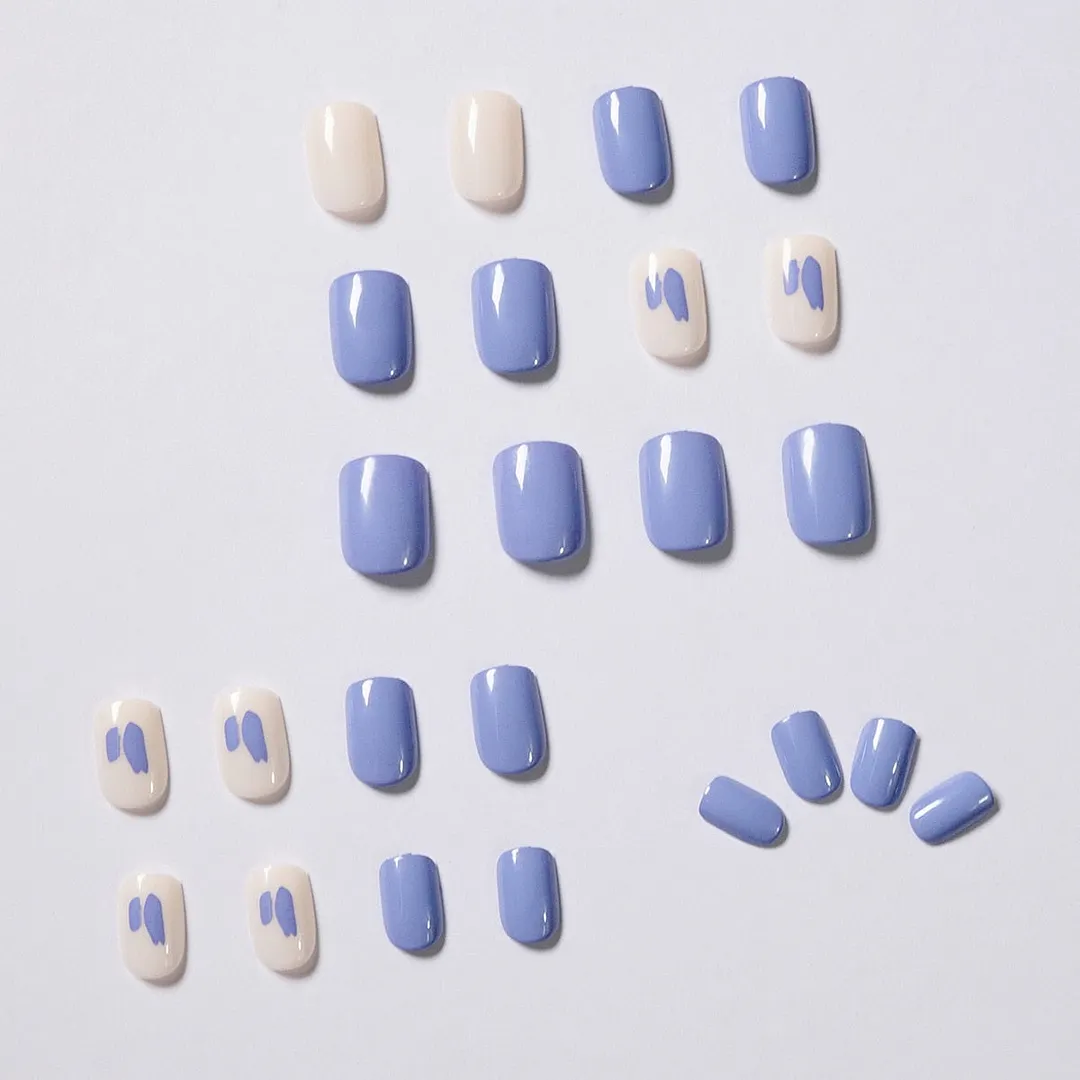 24pcs/Set Lavender Cream Graffiti Fake Nails Full Cover Fake Nails Glue DIY Manicure Nail Art Tools-Nail Inspo