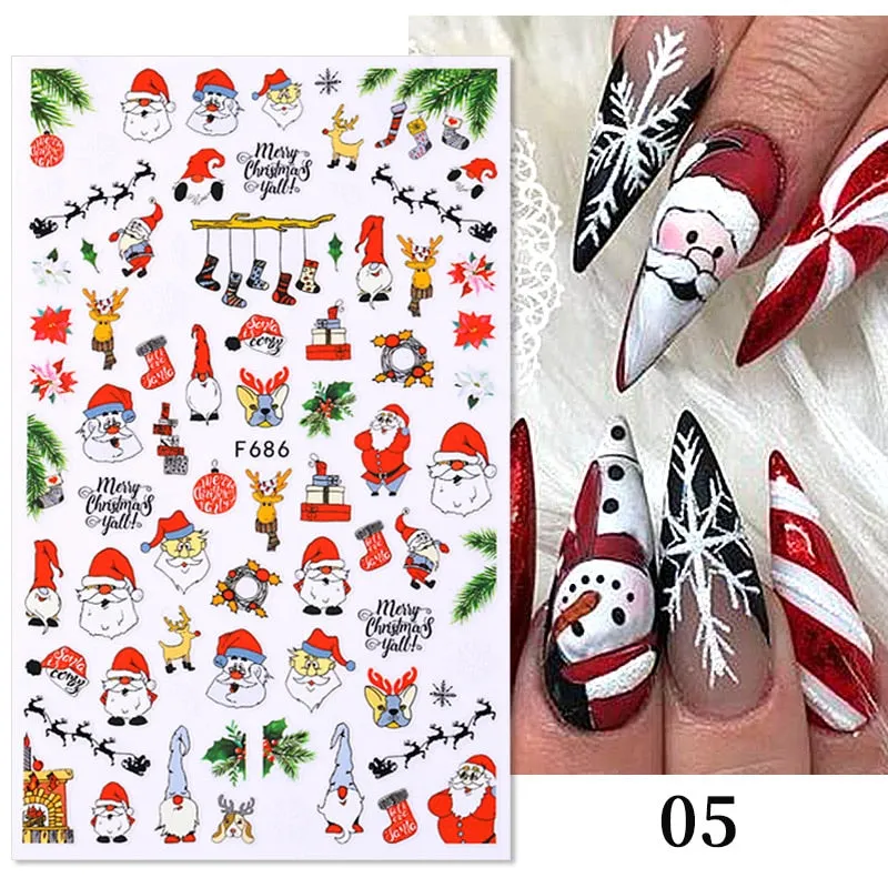 3D Christmas Nail Art Decoration Stickers Sparkly Gold White Colorful  Glitter Geometry Snowflake Winter Slider Nail Foils-Nail Inspo