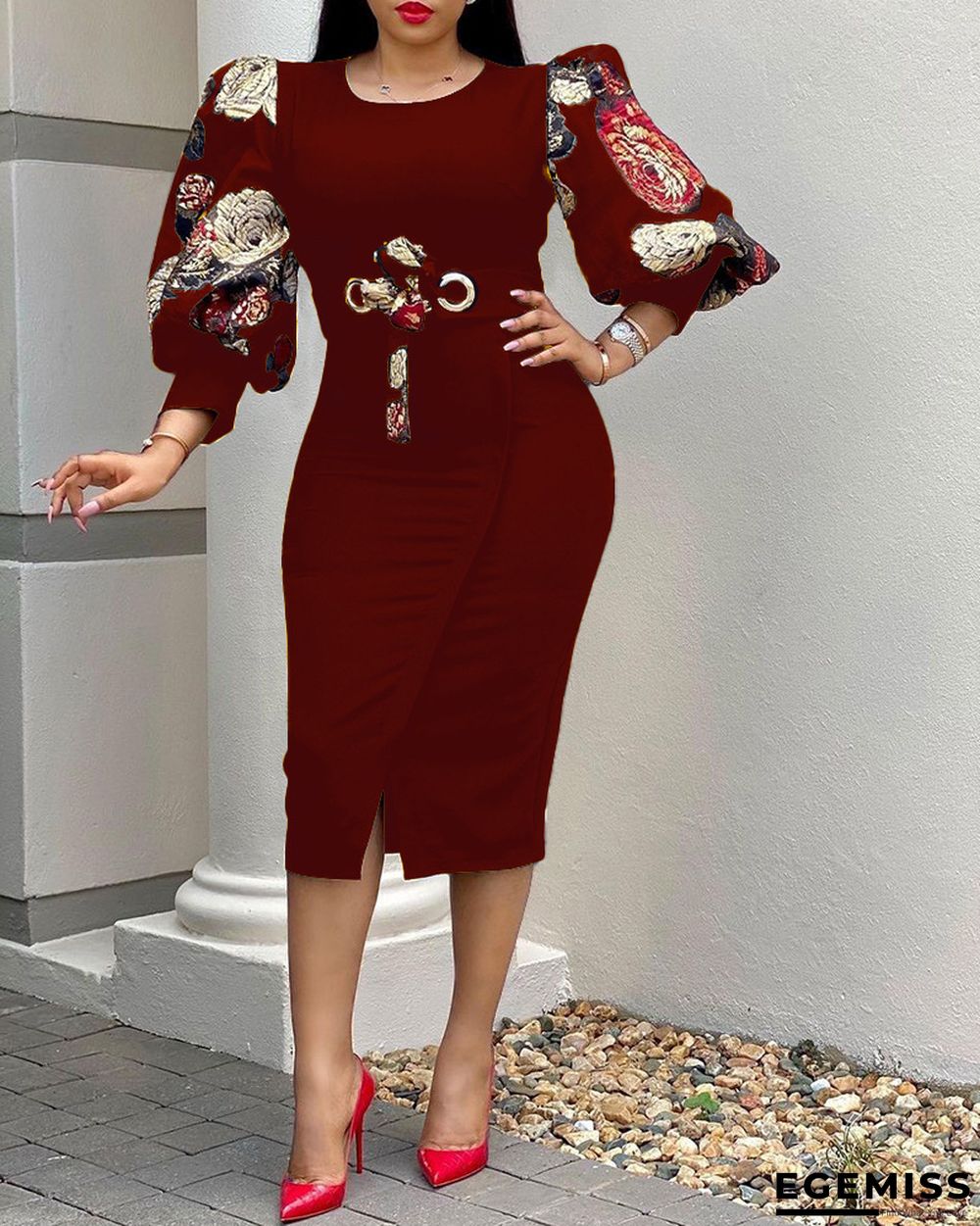 Commuter Large Size Printed Dress Black Dresses | EGEMISS