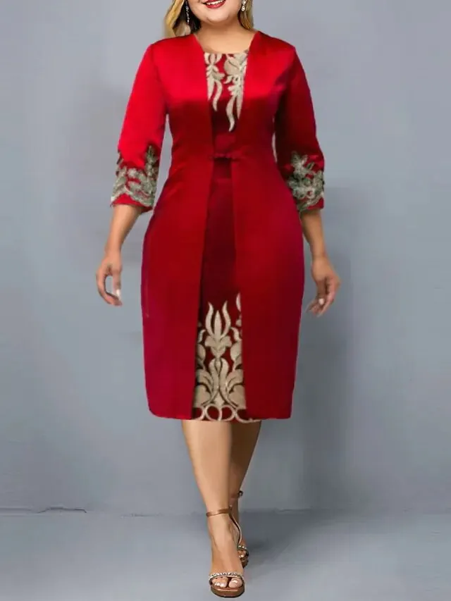 Brownm Stitching Commute Slim-fit Party Mesh 3/4 Dresses