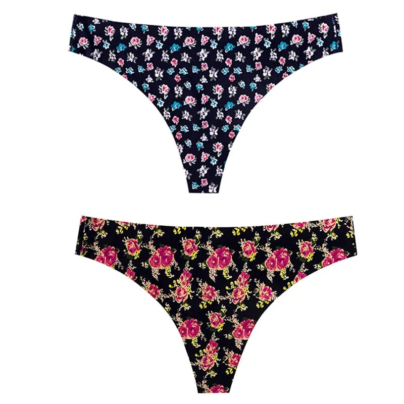 CINOON 2pcs Sexy Flowers Lingerie Woman Knickers Low-waist Panties Thong Seamless Breathable Underwear Female G String Intimates