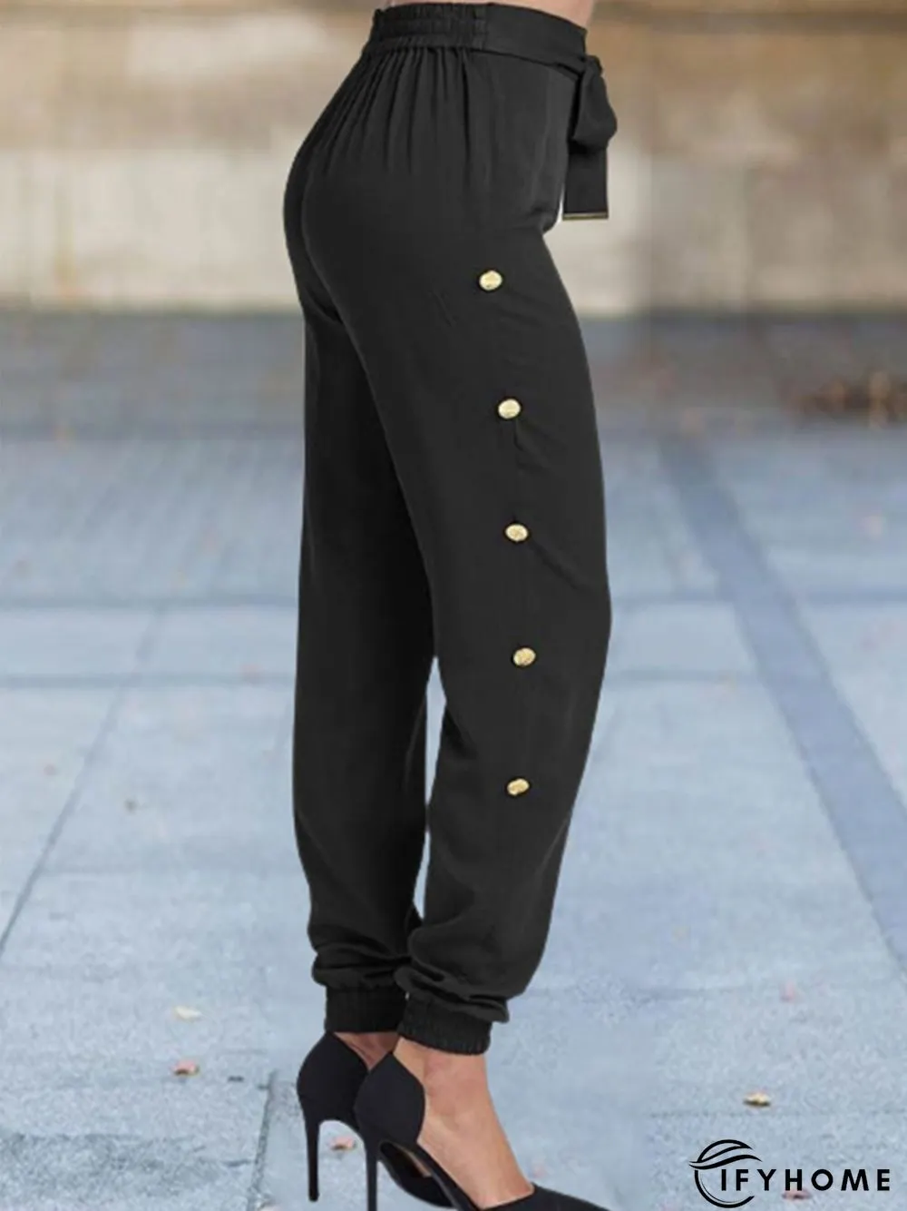 Plain Buckle Casual Pants | IFYHOME