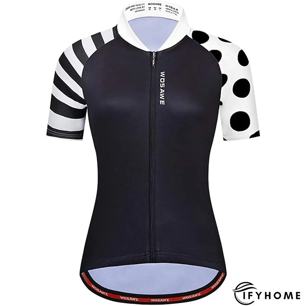 WOSAWE Women's Cycling Jersey Short Sleeve Bike Jersey Top with 3 Rear Pockets Mountain Bike MTB Road Bike Cycling Windproof Breathable Quick Dry Reflective Strips Black Green Red Patchwork Dot Sports | IFYHOME
