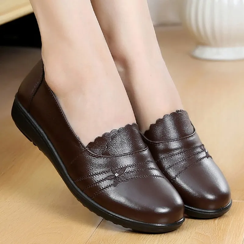 Qengg Genuine Leather Flats Ladies Loafers Big Size 41 42 Women Falts 2023 New Spring Female Casual Flats Soft Woman Shoes 601-1