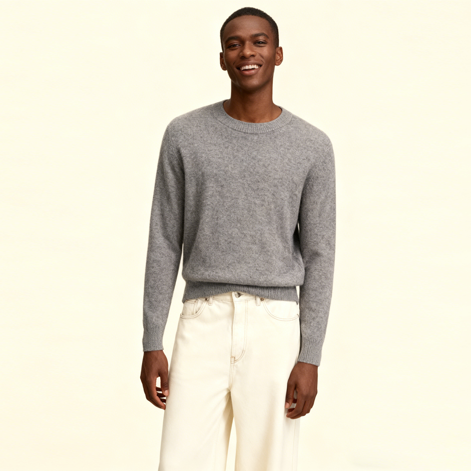 Men's Cashmere Crewneck Sweater Relaxed Minimalist Fit REAL SILK LIFE