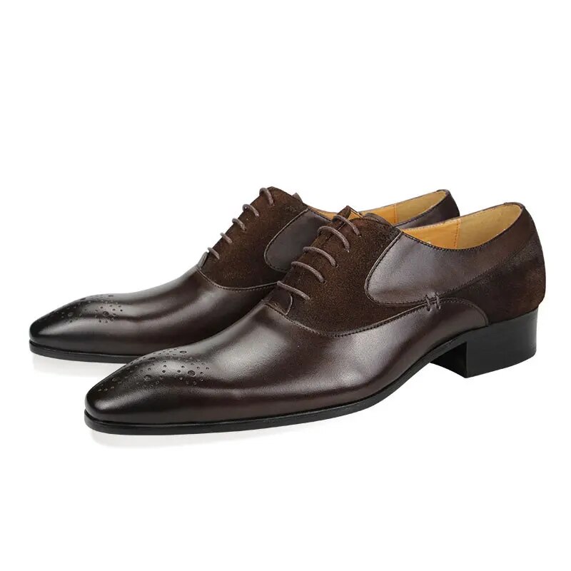 VCSHOES Mens Dress Custom Shoes Brogue Shoes Men Genuine Leather Wedding Pointed Toe Oxfords Patchwork Shoes