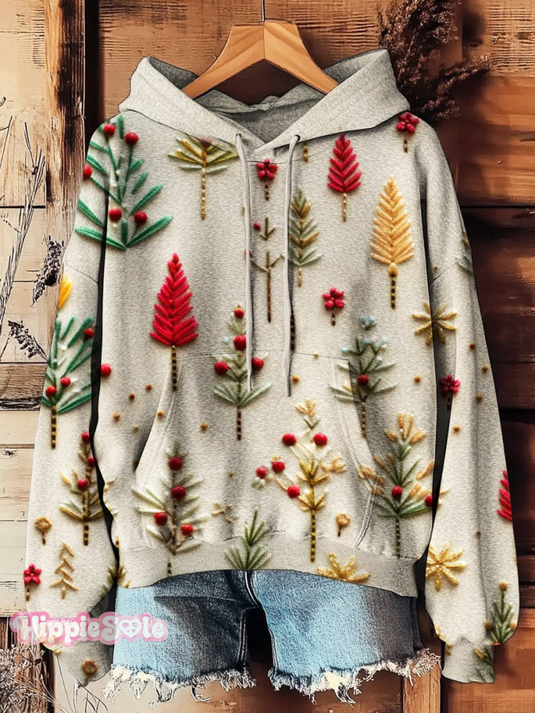 Women&rsquo;s Christmas Tree Art Pattern Prints Casual Pocket Hooded Sweatshirt Multicolor / S