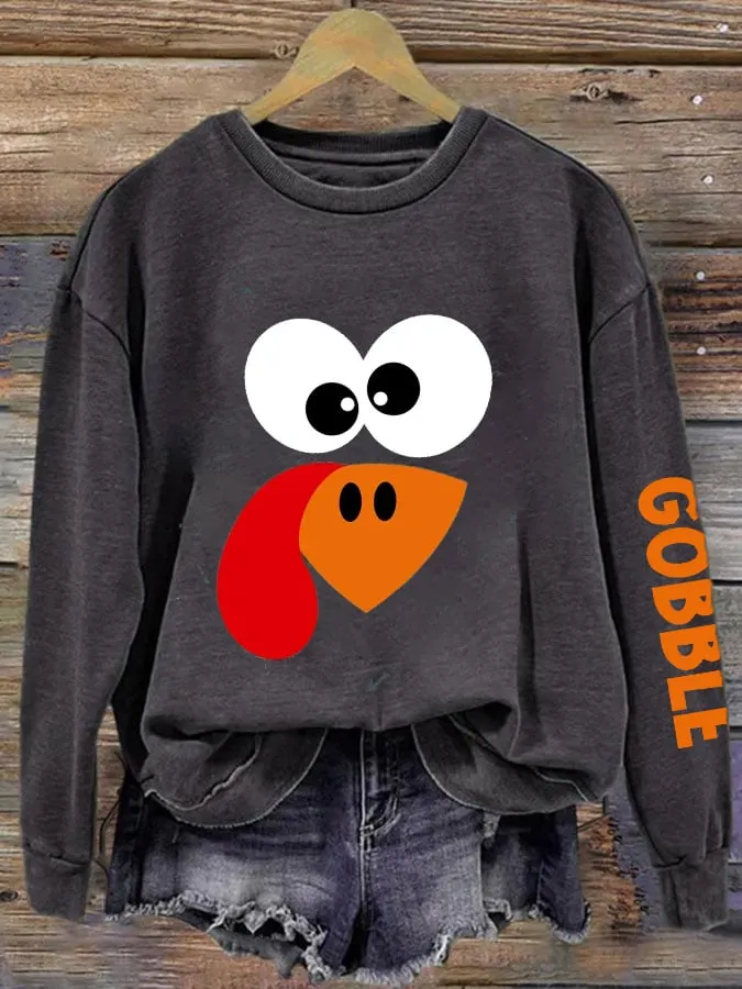 Women's Thanksgiving Gobble Turkey Print Sweatshirt 