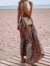 Ethnic Printed V-Beck Sleeveless Maxi Dress