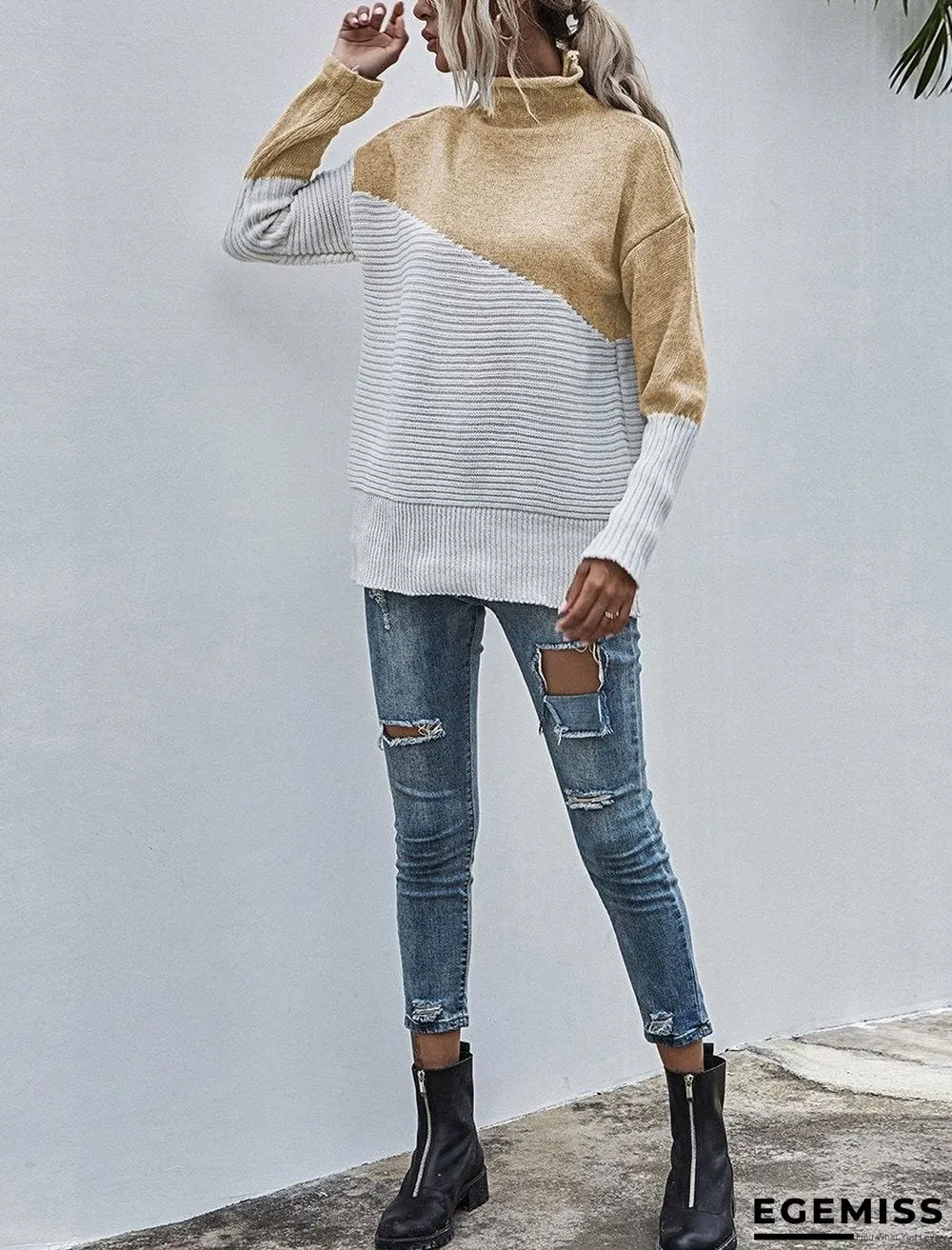 Color-blocking Sweater Women's Autumn And Winter New Contrast Color Pullover Sweater | EGEMISS