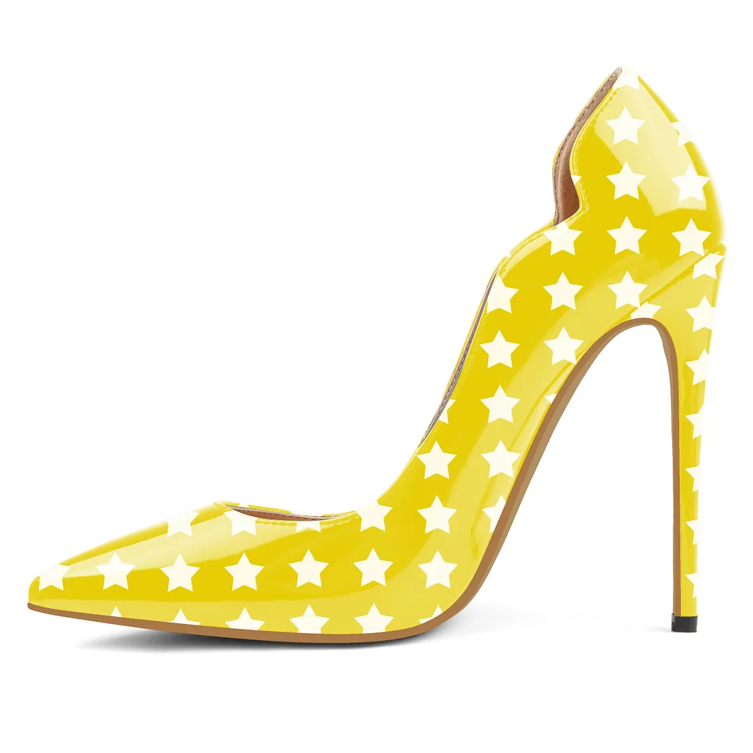 Star picture，4.72 inch/12cm  Pointed Toe Pumps High Heel Sexy Stilettos Slip On Office Cute Evening Dress Stilettos