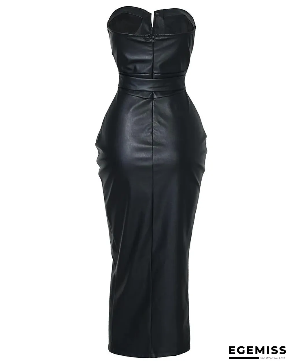 Solid Tube Slit Coated PU Dress Black Dresses | EGEMISS
