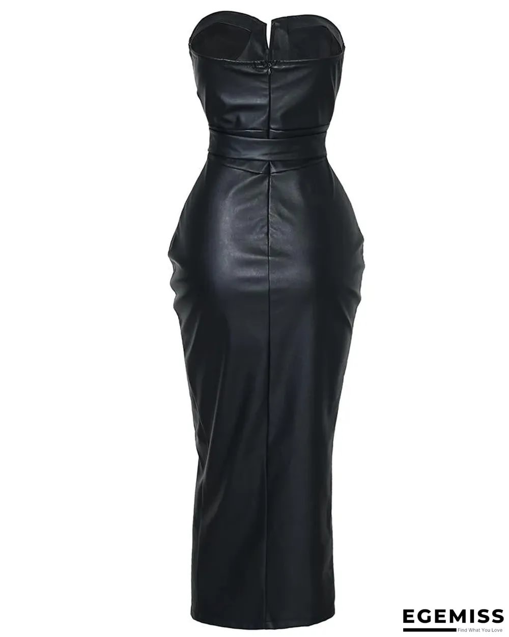 Solid Tube Slit Coated PU Dress Black Dresses | EGEMISS
