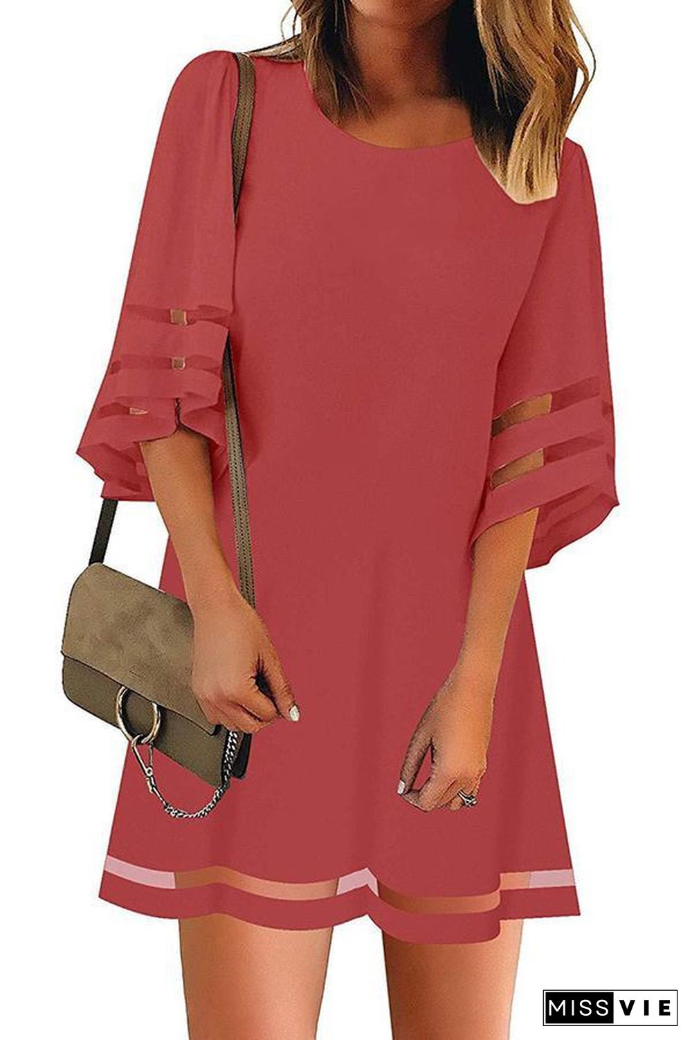 Mesh Stitching Half Sleeve Mini Dress (3 Colors) P13451