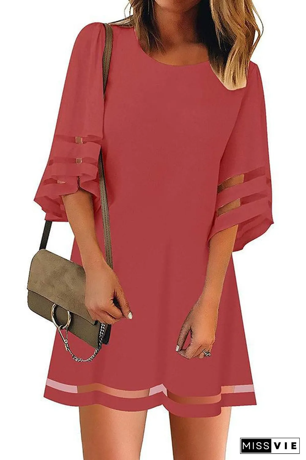 Mesh Stitching Half Sleeve Mini Dress (3 Colors) P13451