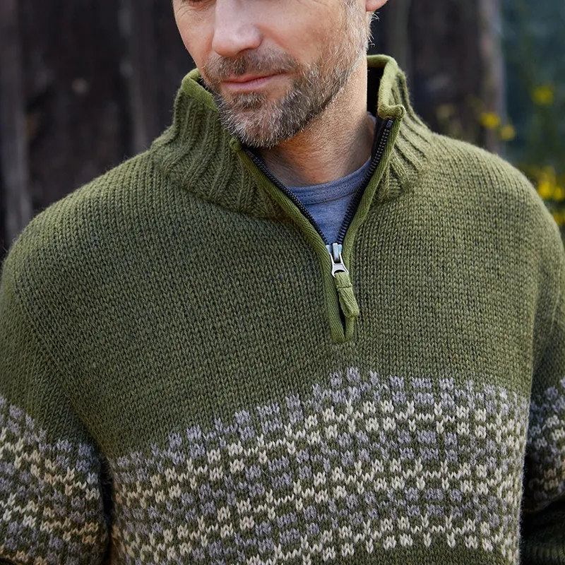 Vintage Warmth Norwool Icelandic Knit Jacquard Half Zip Collar Sweater（Unisex ）
