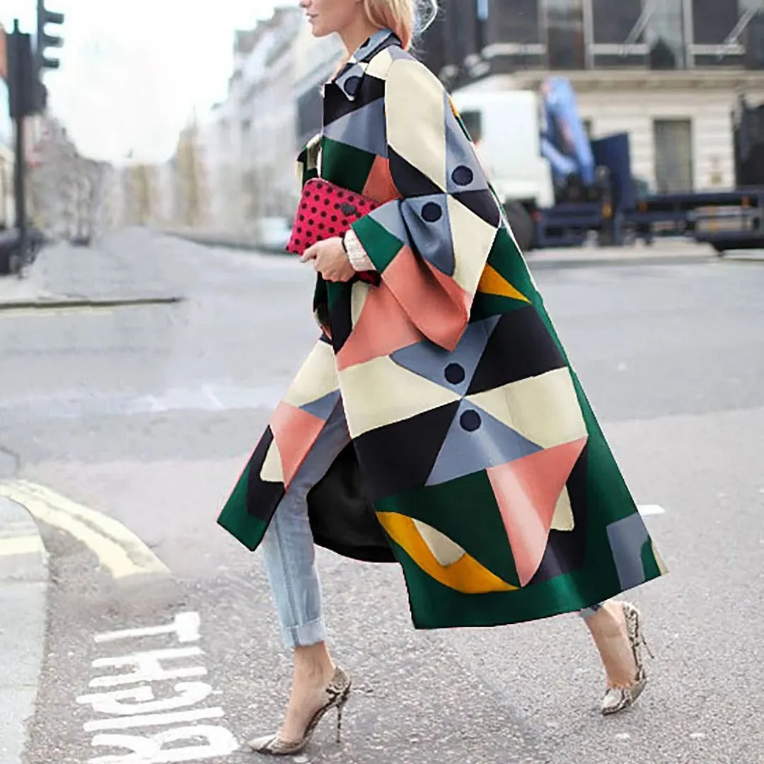 Brownm Long Flared Sleeves Printed Loose Coats