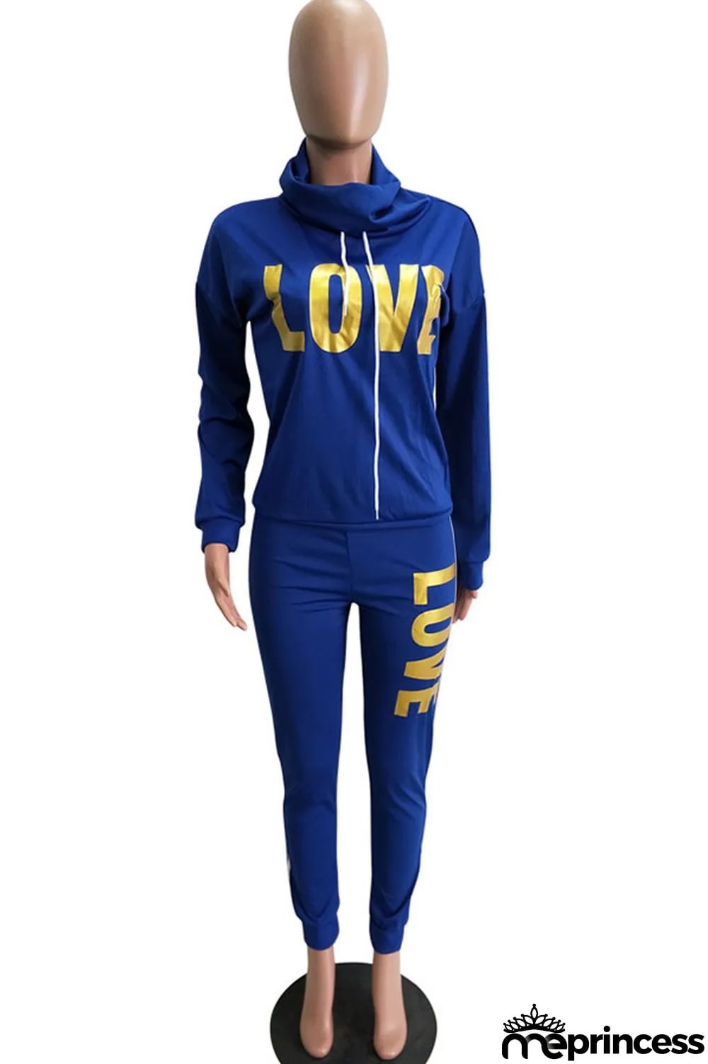Royal blue Fashion Print Patchwork O Neck Long Sleeve Two Pieces