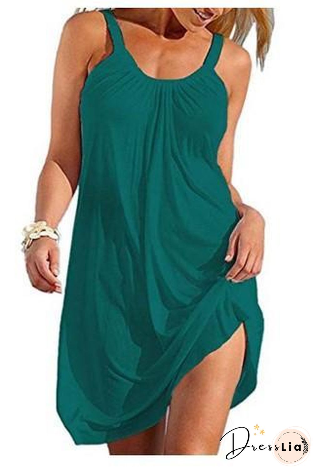 Spaghetti Plain Round Neck Sleeveless Mini Dress