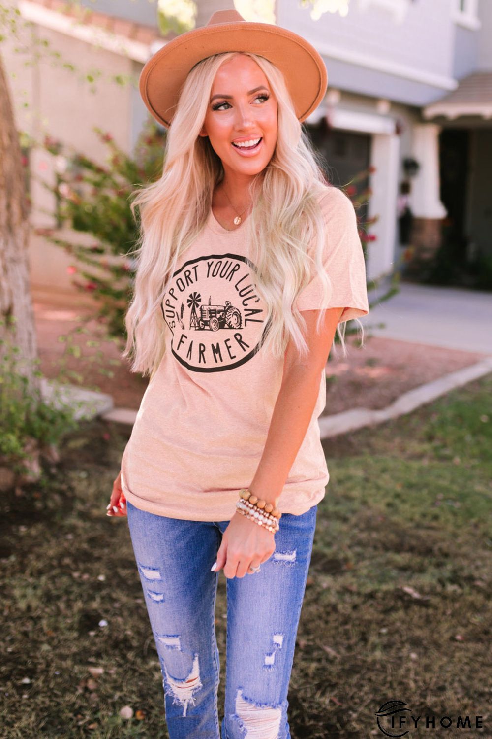 Pink Support Your Local Farmer Graphic Tee | IFYHOME