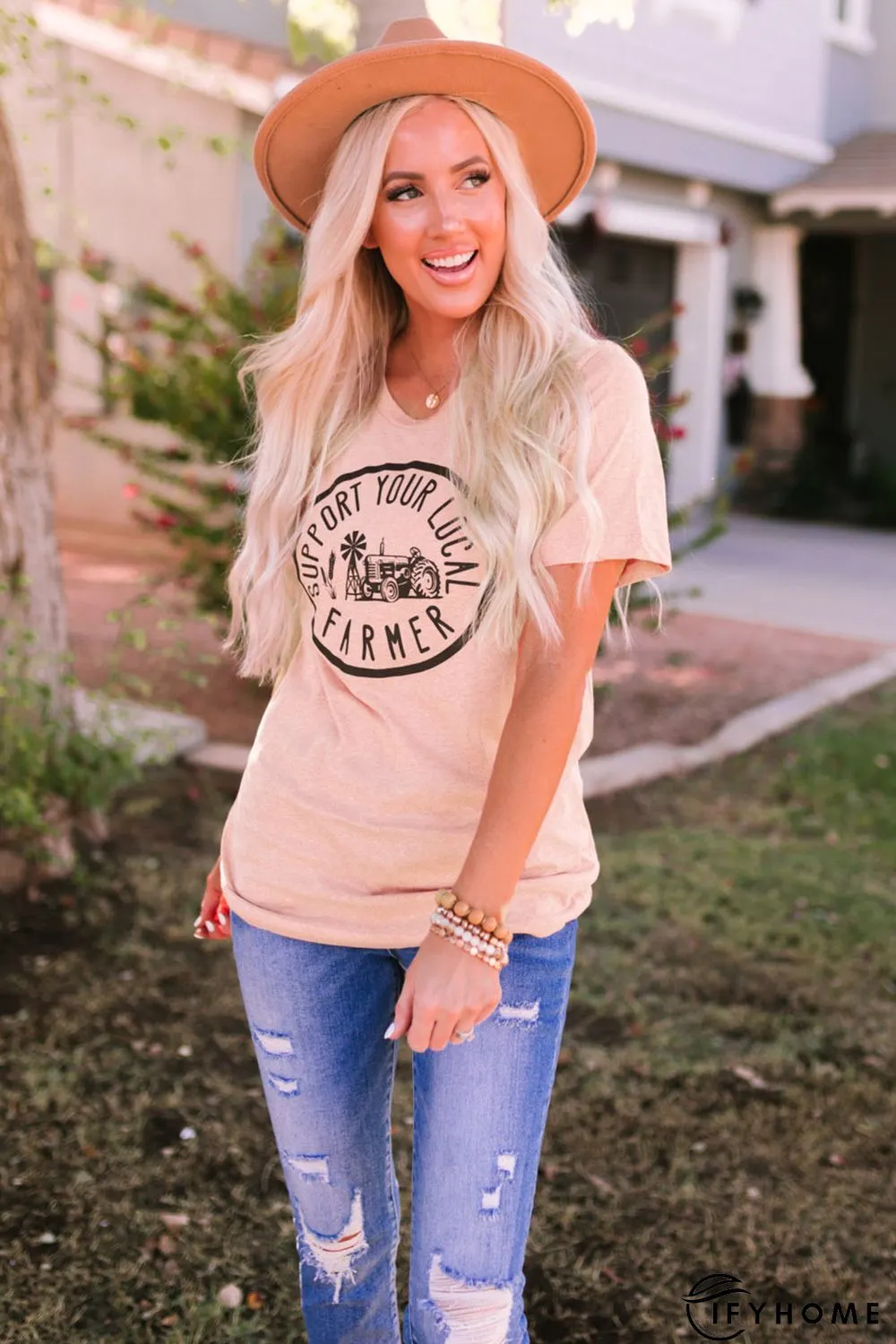 Pink Support Your Local Farmer Graphic Tee | IFYHOME