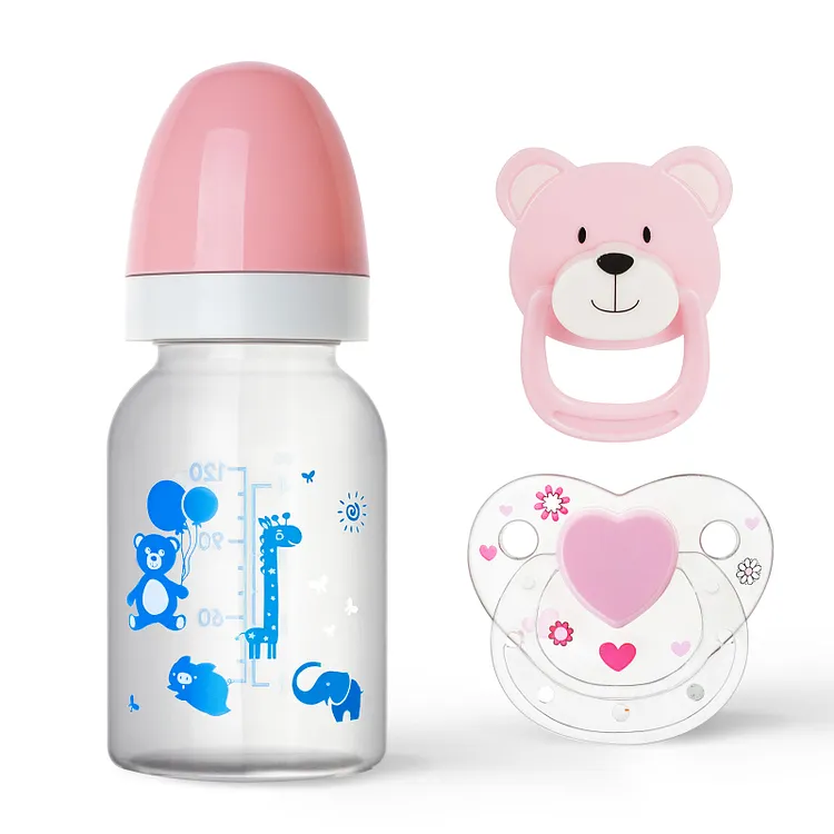 17&ldquo;-22&rdquo; Pacifier and Floral Bottle 3 Pieces Set Safe Reborn Baby Doll Accessories