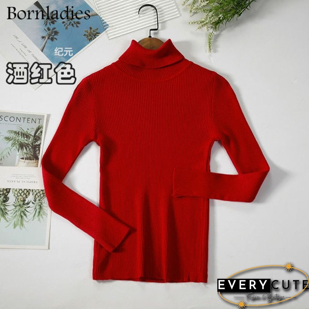 Bornladies Basic Turtleneck Women Sweaters Autumn Winter Tops Slim Women Pullover Knitted Sweater Jumper Soft Warm Pull