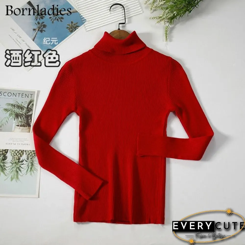 Bornladies Basic Turtleneck Women Sweaters Autumn Winter Tops Slim Women Pullover Knitted Sweater Jumper Soft Warm Pull