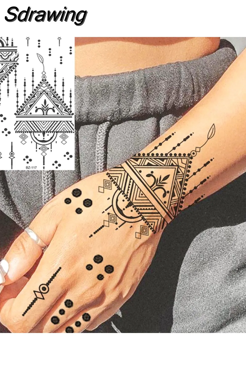 Sdrawing Peony Flower Temporary Tattoos For Women Adults Realistic Compass Moon Pendant Fake Tattoo Sticker Arm Body Tatoos 507-1