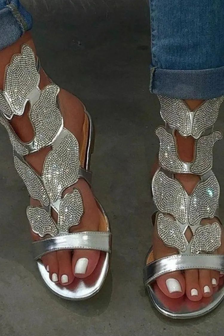 Casual Butterfly Silver Sandals Shoes 2024 - Xpluswear